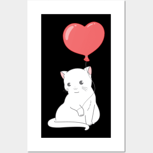 Cat With Heart Balloon Posters and Art